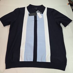 Magaschoni Men's Polo Sweater in Navy, Light Blue, and White Size M. RRCP